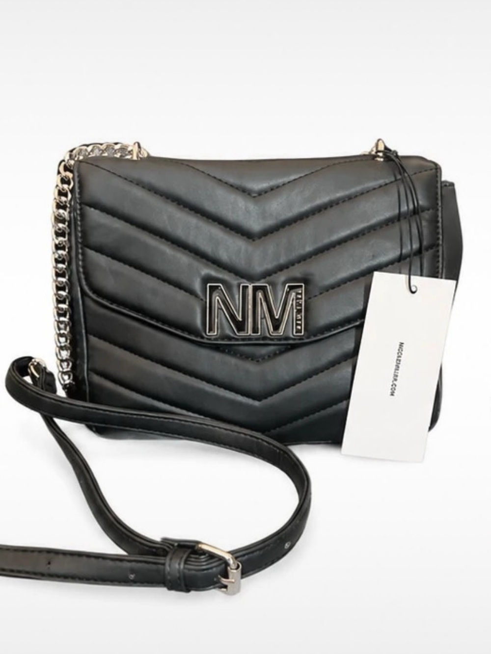 Nicole Miller Black Quilted Crossbody with Chain Strap